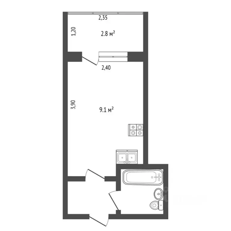 Студия Тюменская область, Тюмень Харьковская ул., 69а (12.9 м) - Фото 2