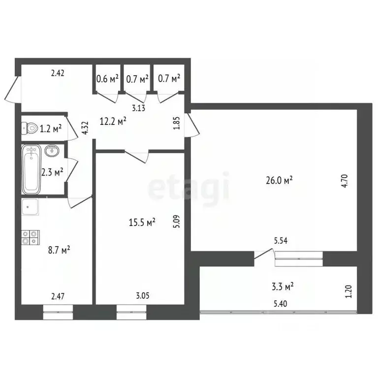 2-к кв. Башкортостан, Стерлитамак ул. Артема, 15 (67.9 м) - Фото 2