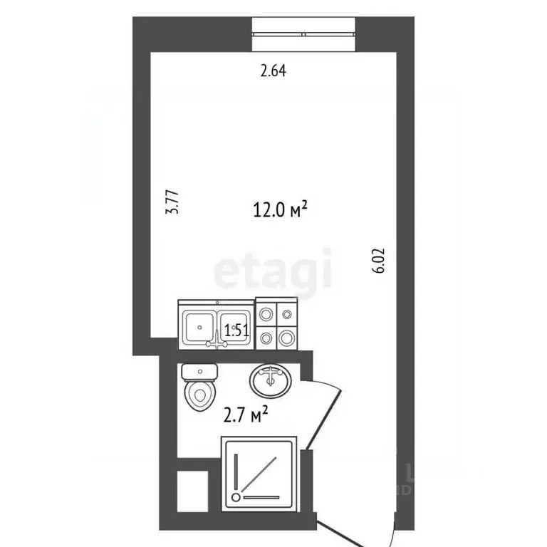 Студия Москва ш. Фрезер, 17АС1 (14.7 м) - Фото 1