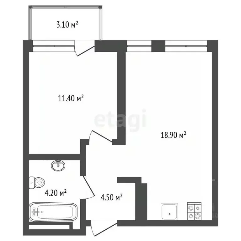 1-к кв. Тюменская область, Тюмень ул. Газовиков, 38к2 (38.6 м) - Фото 2