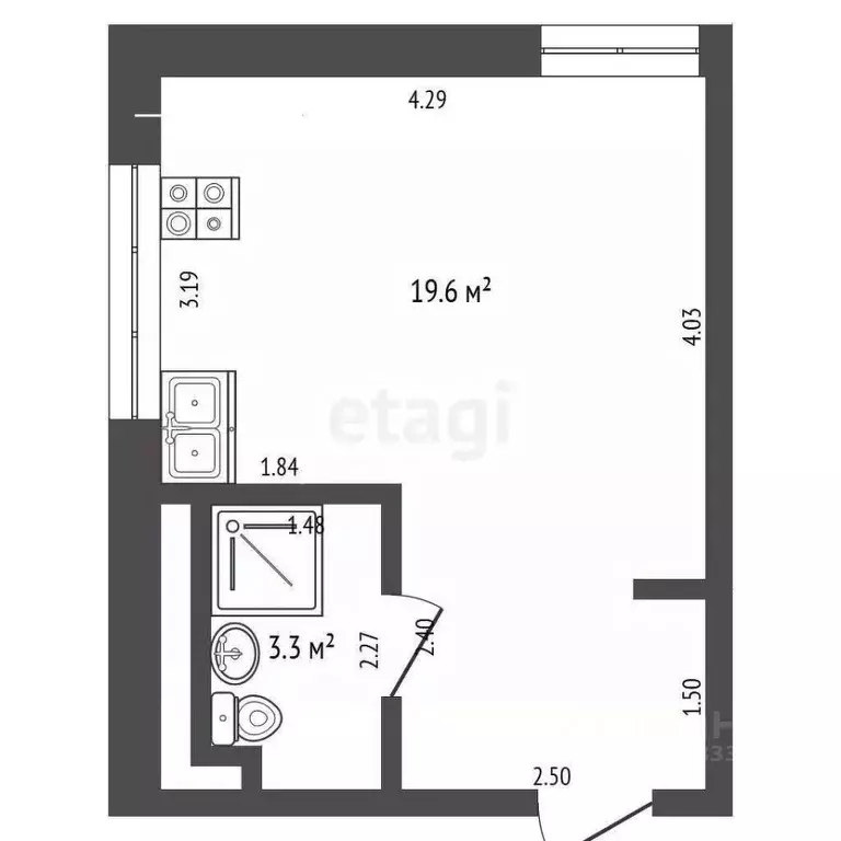 Студия Тюменская область, Тюмень ул. Мельникайте, 83 (21.9 м) - Фото 2