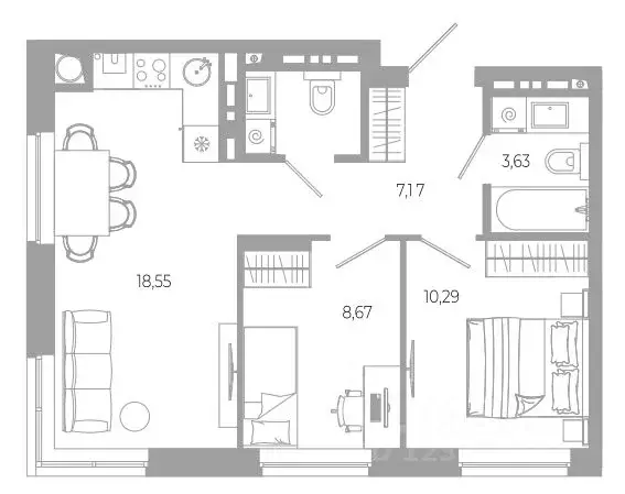 2-к кв. Астраханская область, Астрахань Разум жилой комплекс (50.94 м) - Фото 1