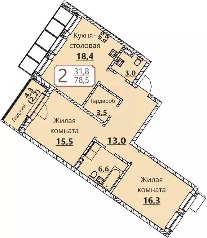 2-к кв. Чувашия, Чебоксары ул. Герцена, поз3 (78.5 м) - Фото 0