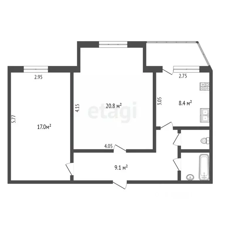 2-к кв. Ямало-Ненецкий АО, Новый Уренгой Юбилейный мкр, 2/3 (59.2 м) - Фото 2