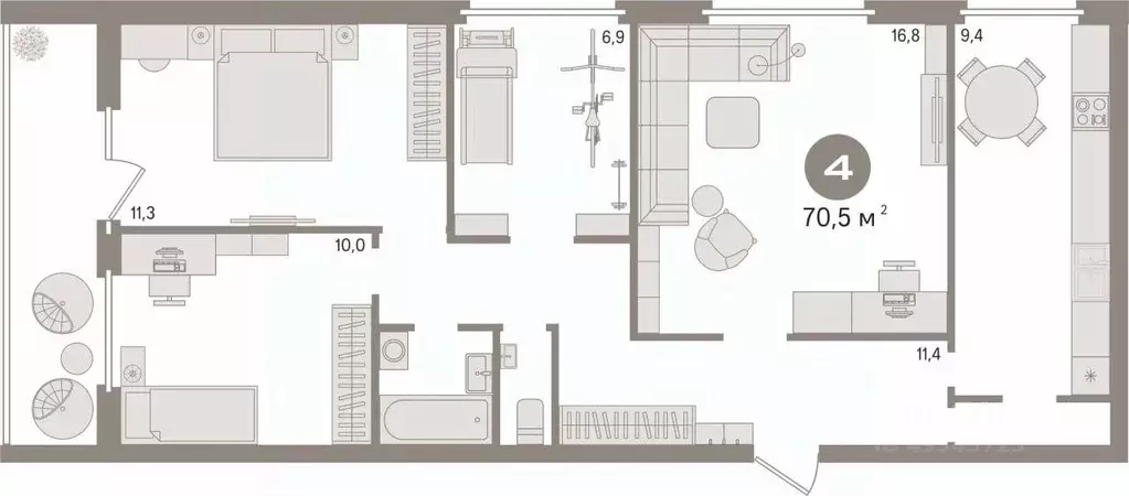 4-к кв. Свердловская область, Екатеринбург ул. Щербакова, 139 (70.5 м) - Фото 1