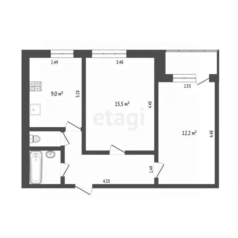 2-к кв. Тюменская область, Тюмень Ямская ул., 77 (48.8 м) - Фото 1