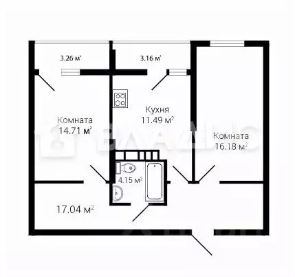 2-к кв. Воронежская область, с. Новая Усмань ул. Ленина, 312А (63.8 м) - Фото 2