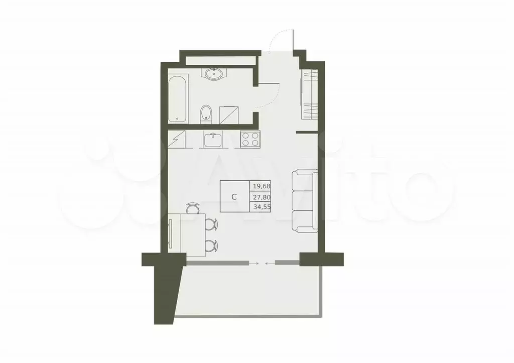 Квартира-студия, 34,6 м, 11/22 эт. - Фото 0