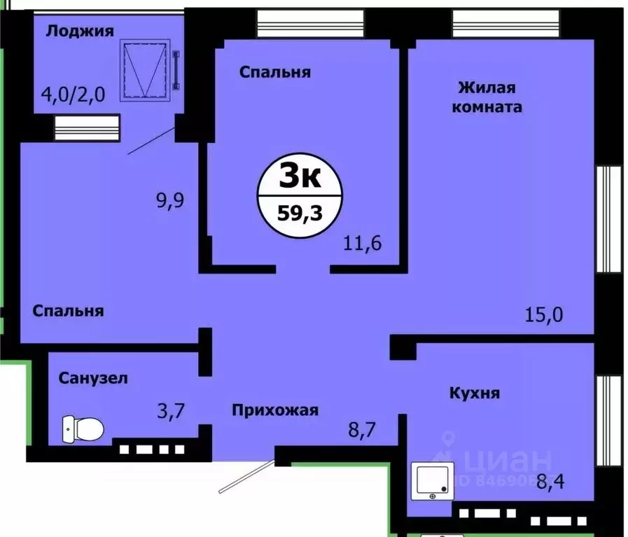 3-к кв. Красноярский край, Красноярск ул. Лесников, 51 (57.7 м) - Фото 0