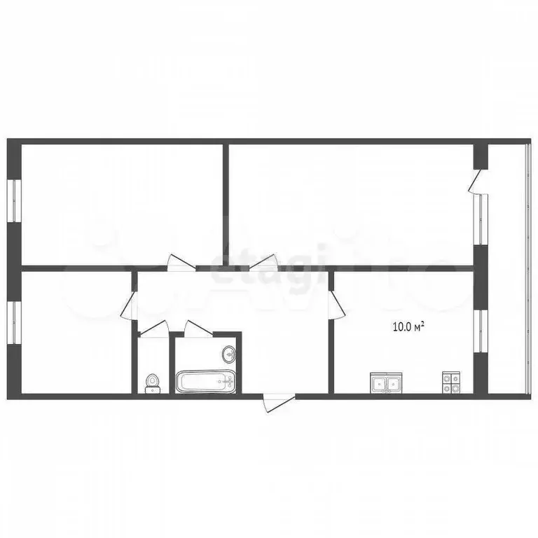3-к. квартира, 56,5 м, 4/5 эт. - Фото 0