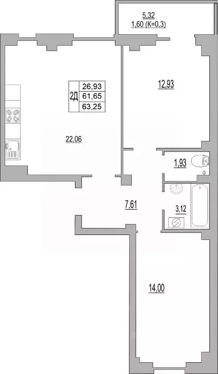 2-к кв. Псковская область, Псков ул. Юности, 32 (63.25 м) - Фото 0