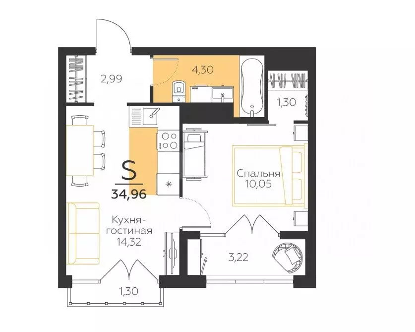 1-комнатная квартира: посёлок Молодёжный, улица Вадима Усова, 14 ... - Фото 1