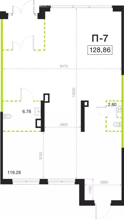 Помещение свободного назначения (128.86 м) - Фото 1