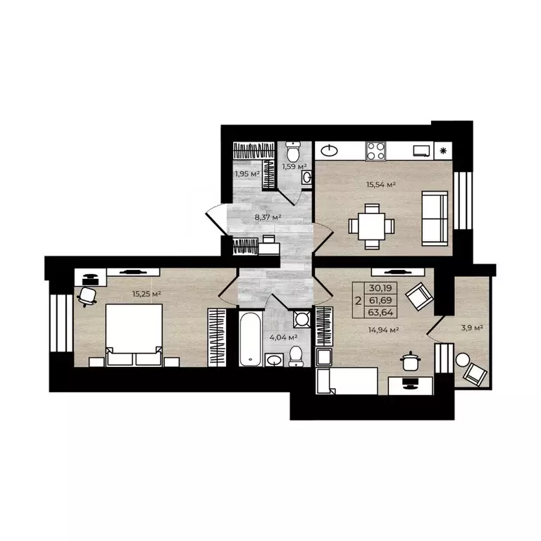 2-к кв. Ярославская область, Ярославль Тормозное ш. (65.59 м) - Фото 1