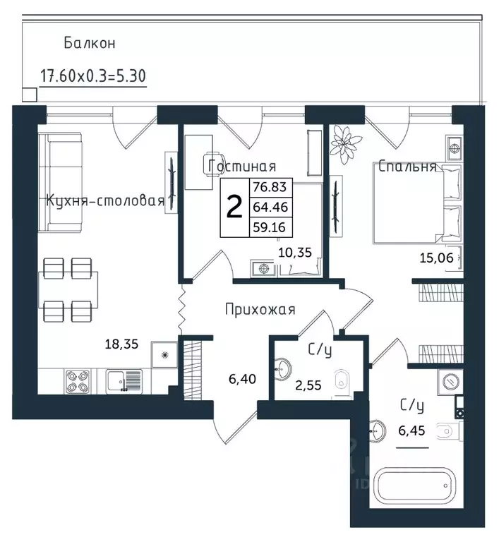 2-к кв. Калининградская область, Янтарный пгт ул. Советская (76.83 м) - Фото 1