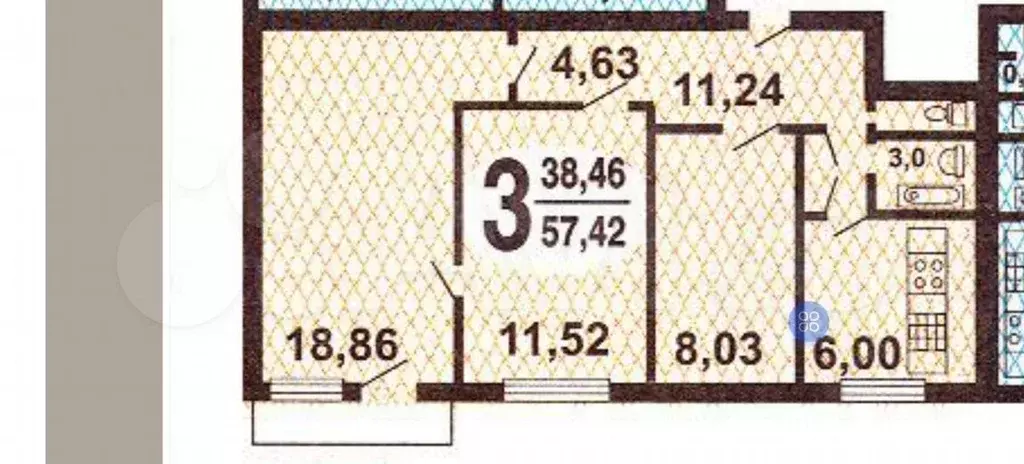 3-к. квартира, 58,2 м, 8/9 эт. - Фото 0