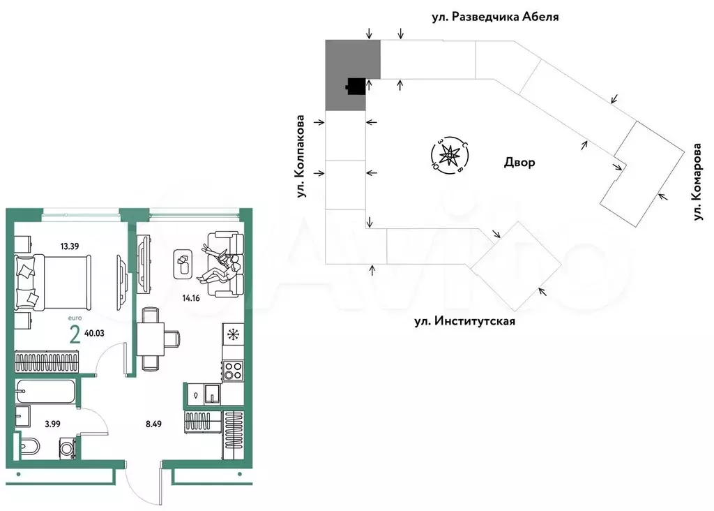 2-к. квартира, 40 м, 16/25 эт. - Фото 0