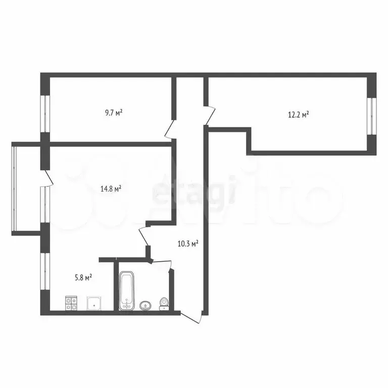 3-к. квартира, 55,8 м, 5/5 эт. - Фото 0