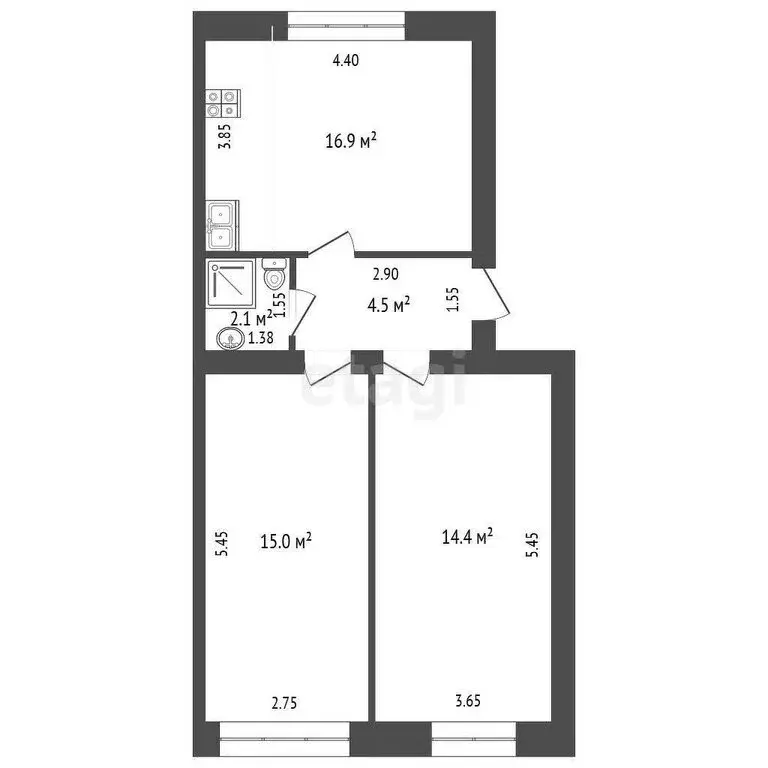 2-комнатная квартира: Толбазы, улица Ленина, 123 (51.8 м) - Фото 1