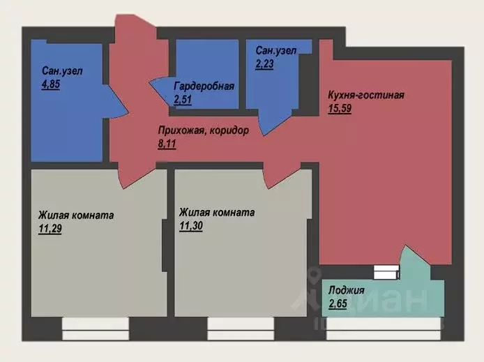 2-к кв. Ханты-Мансийский АО, Ханты-Мансийск ул. Объездная, 57 (58.6 м) - Фото 0