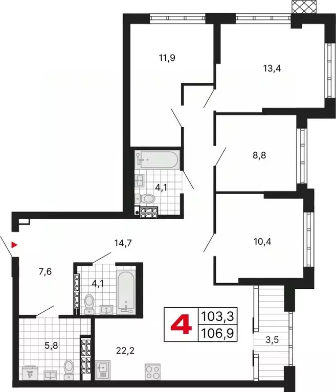 4-к кв. Свердловская область, Екатеринбург ул. Шаумяна, 11 (106.91 м) - Фото 1