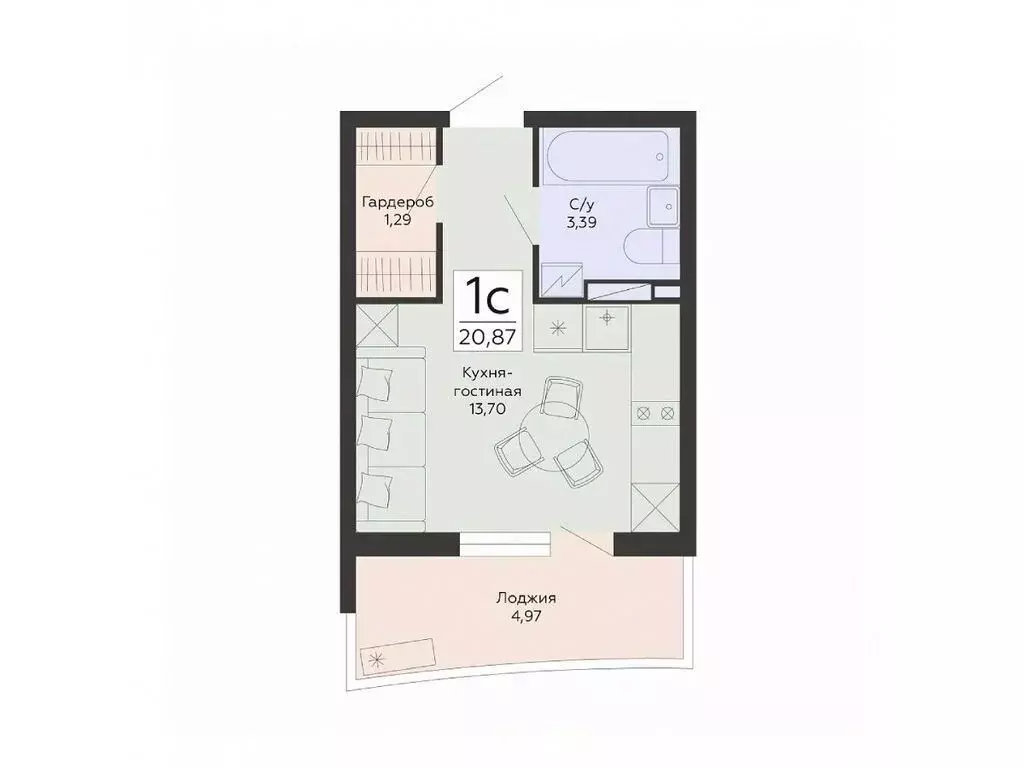 Студия Воронежская область, Воронеж ул. Туполева, 5Н (20.87 м) - Фото 1