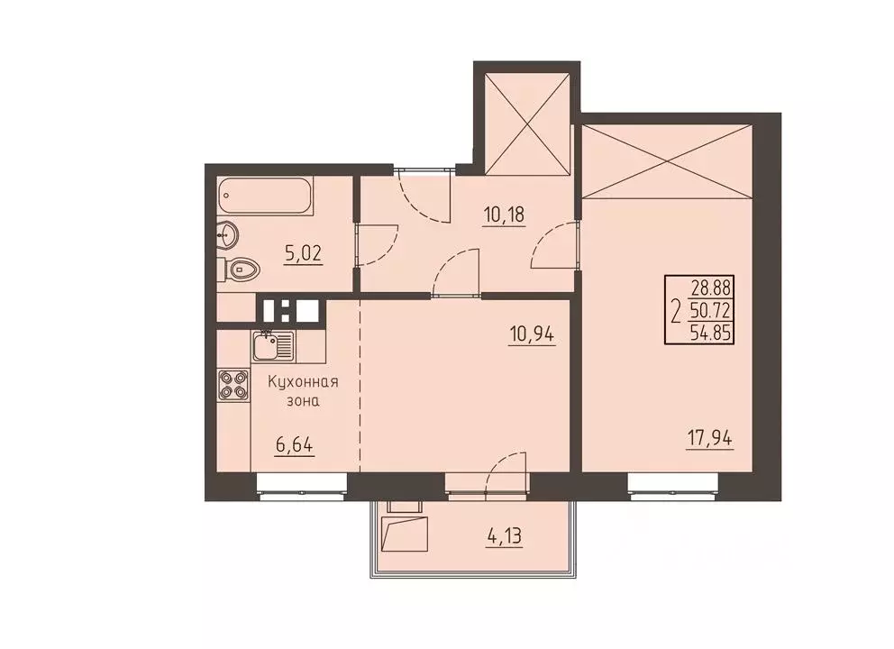 2-к кв. Иркутская область, Иркутск ул. Рылеева, 3 (55.2 м) - Фото 2