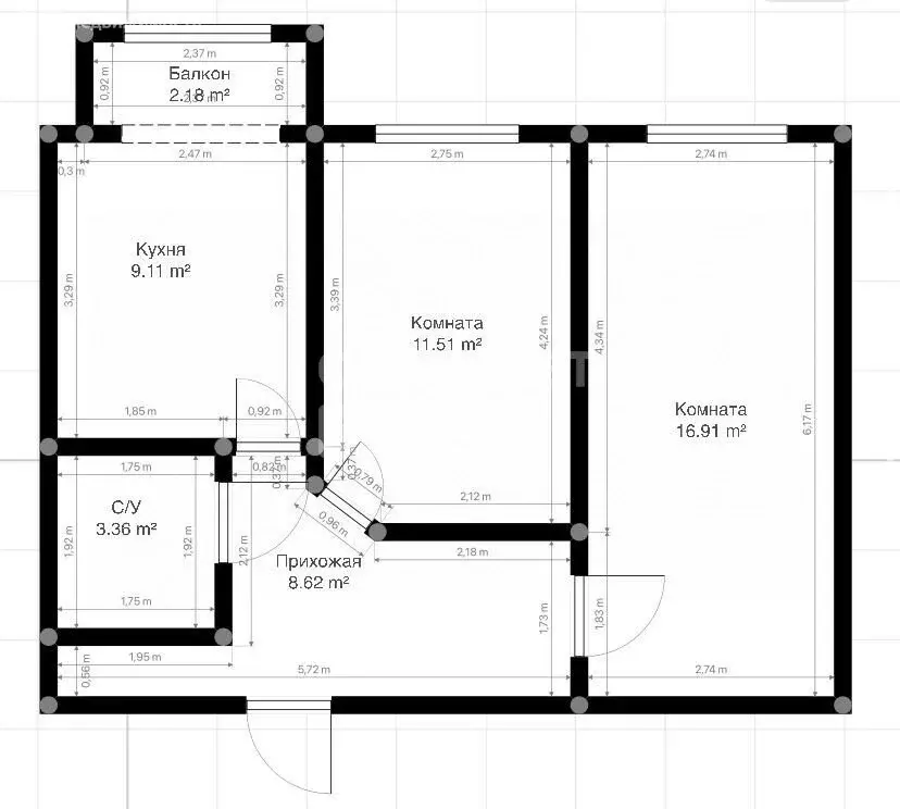 2-комнатная квартира: Нальчик, улица Головко, 99 (50 м) - Фото 0