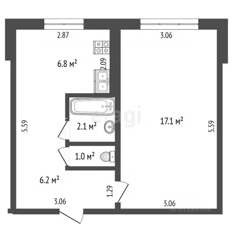 1-к кв. Мордовия, с. Лямбирь ул. Гражданская, 19 (33.2 м) - Фото 1