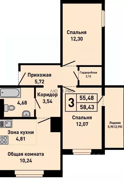 3-к кв. Алтайский край, Барнаул ул. 65 лет Победы, 23 (58.2 м) - Фото 2