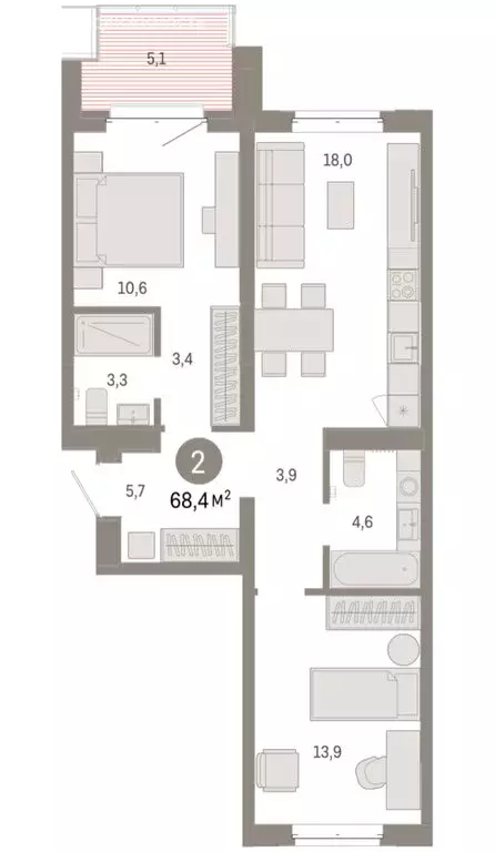 2-комнатная квартира: Тюмень, жилой комплекс На Минской (68.36 м) - Фото 1