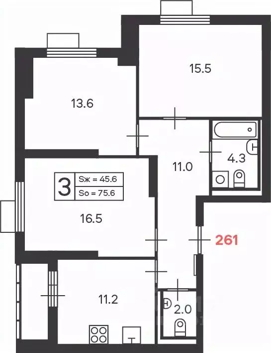 3-к кв. Москва Дмитровское ш., вл89 (75.6 м) - Фото 2