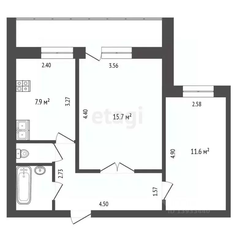2-к кв. Тюменская область, Тюмень ул. Максима Горького, 59 (48.0 м) - Фото 1