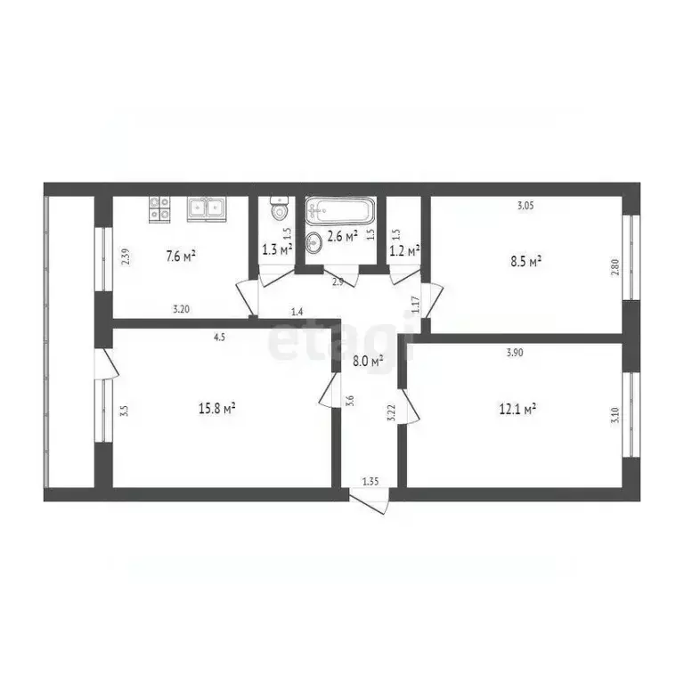 3-к кв. Мордовия, Саранск ул. Ульянова, 22 (57.1 м) - Фото 1