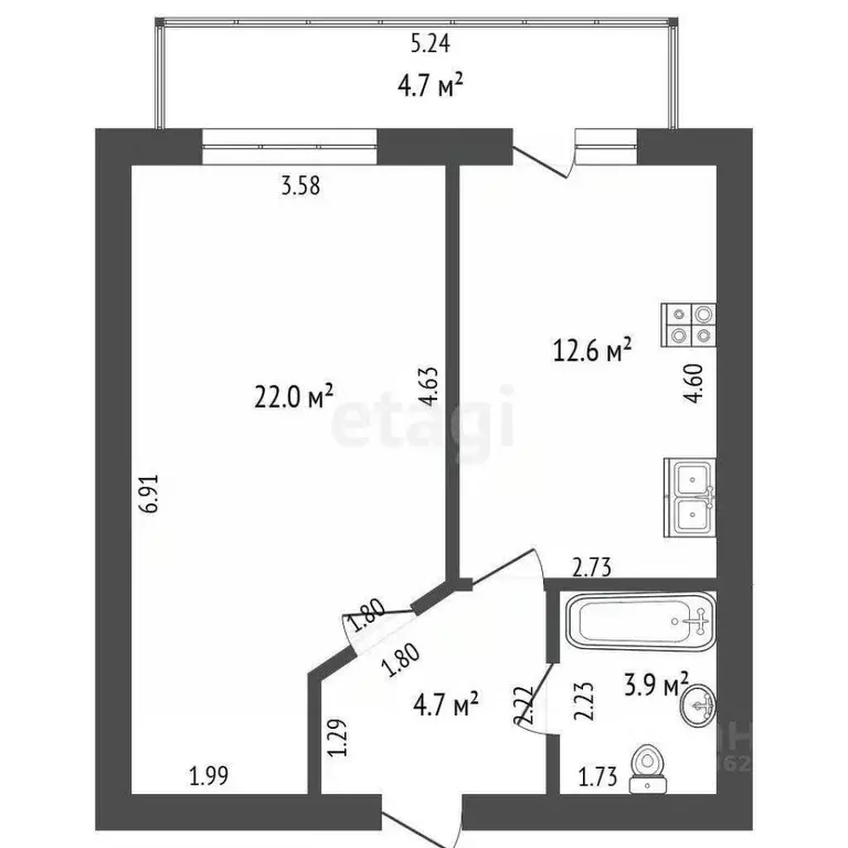 1-к кв. Калужская область, Калуга ул. Салтыкова-Щедрина, 35 (44.6 м) - Фото 2