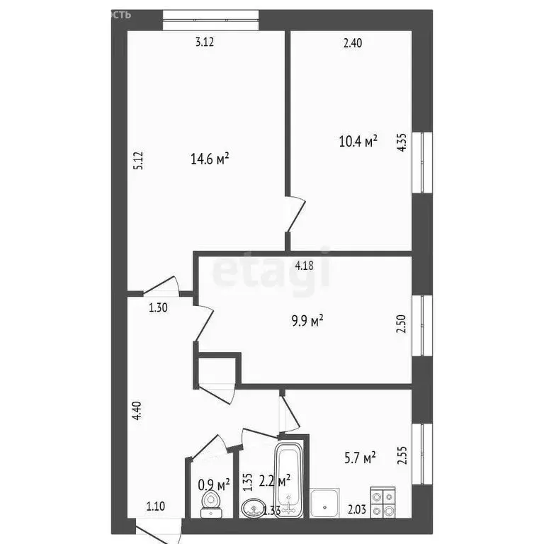3-комнатная квартира: Тюмень, улица Дзержинского, 23 (51.4 м) - Фото 1