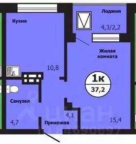 1-к кв. Красноярский край, Красноярск ул. Лесников, 51Б (37.2 м) - Фото 0