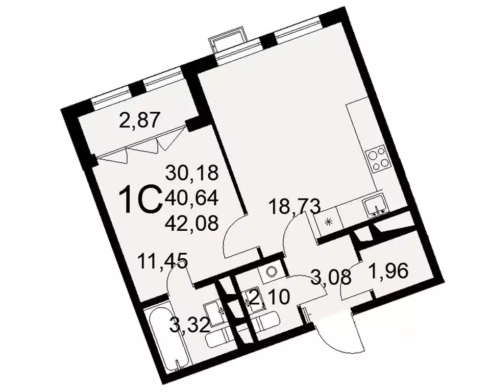 1-к кв. Тульская область, Тула Овация жилой комплекс (42.08 м) - Фото 0