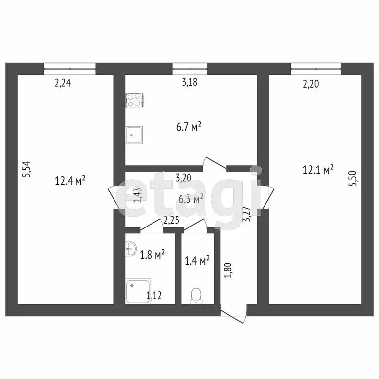 2-комнатная квартира: Ишим, улица Калинина, 108 (41.3 м) - Фото 0