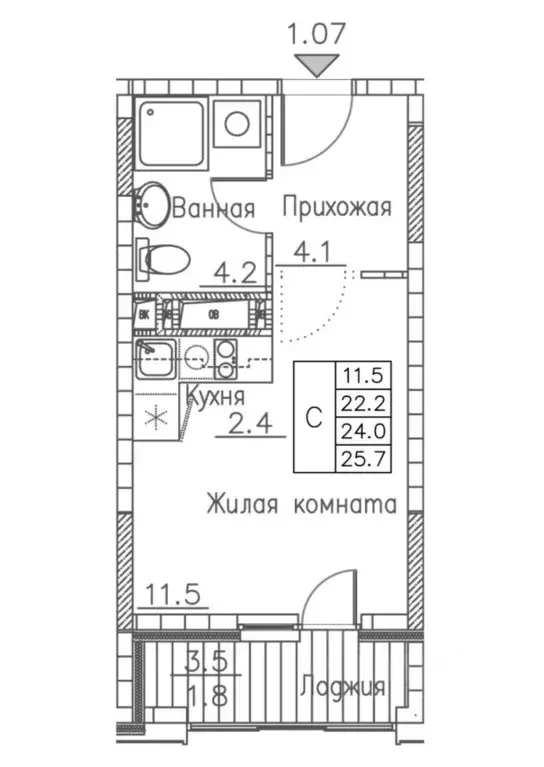 Студия Приморский край, Владивосток Гринхилс жилой комплекс (25.7 м) - Фото 0