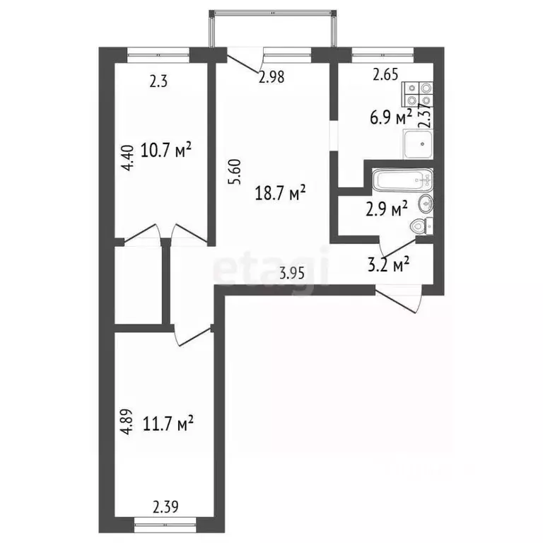 3-к кв. Кемеровская область, Кемерово Космическая ул., 1 (57.6 м) - Фото 2