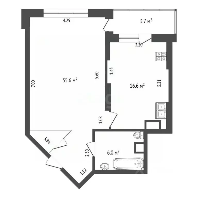 1-к кв. Тюменская область, Тюмень ул. Малыгина, 90 (58.2 м) - Фото 2