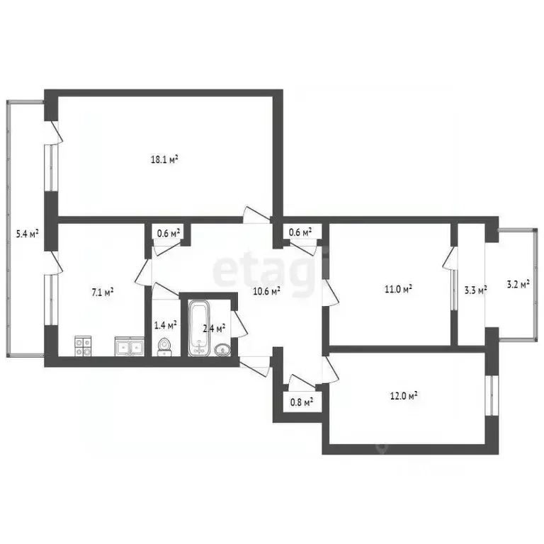 3-к кв. Севастополь ул. Адмирала Фадеева, 25Е (68.3 м) - Фото 2