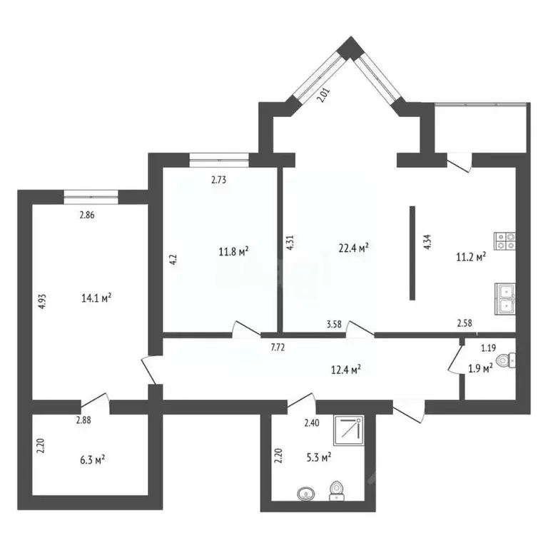 3-к кв. Ростовская область, Батайск ул. Северный Массив, 1 (85.4 м) - Фото 1