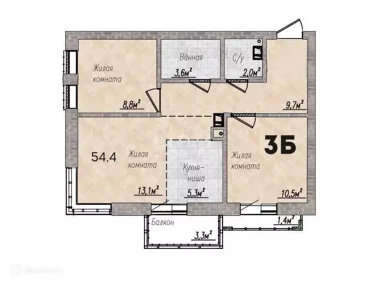 Продаётся 3-к квартира, 54.4 м - Фото 1