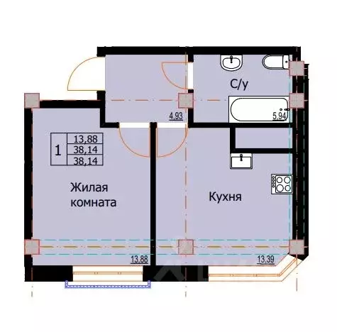 1-к кв. Ставропольский край, Ессентуки  (38.14 м) - Фото 0
