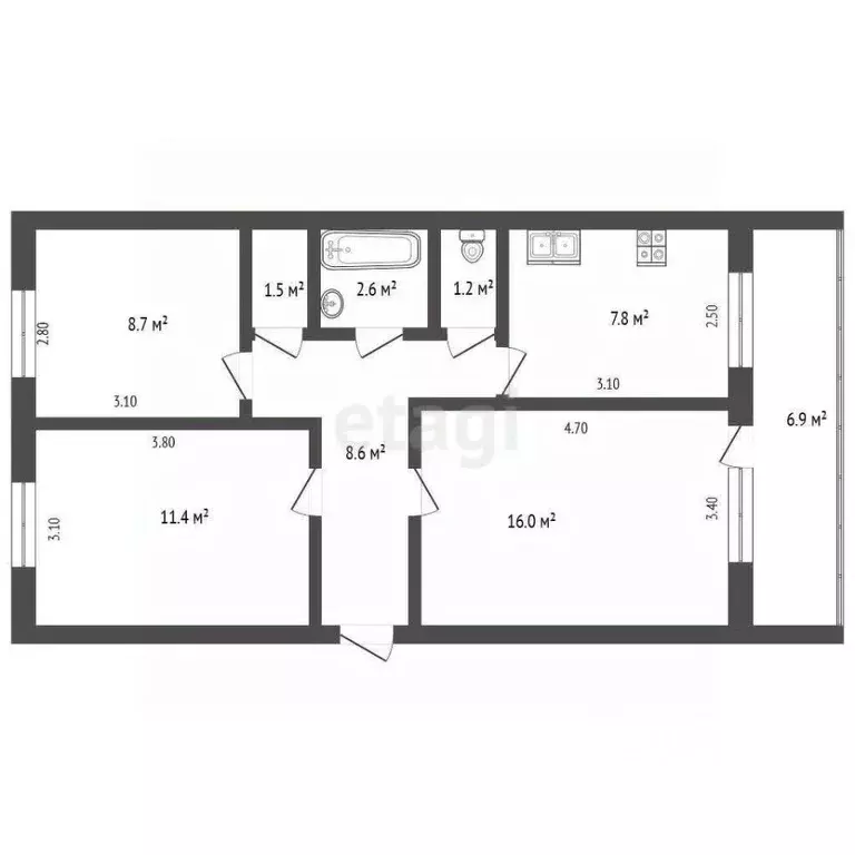 3-к кв. Хабаровский край, Комсомольск-на-Амуре просп. Копылова, 45к2 ... - Фото 2