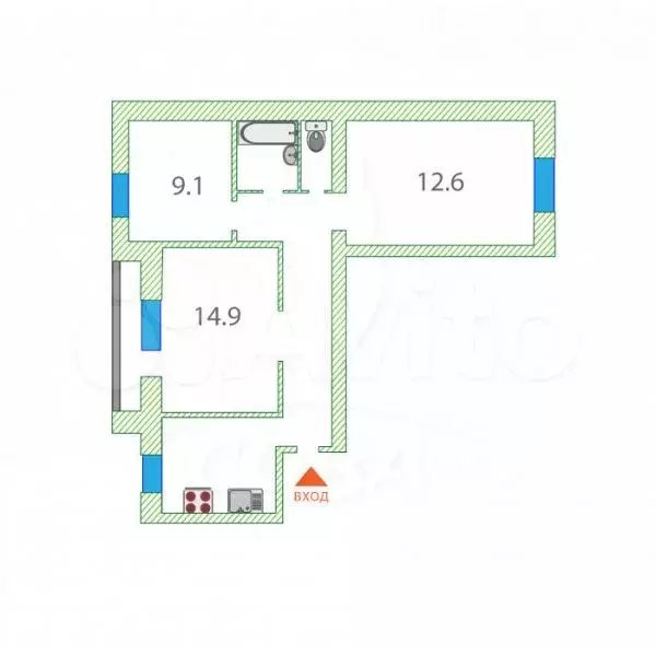 3-к. квартира, 62 м, 2/9 эт. - Фото 0