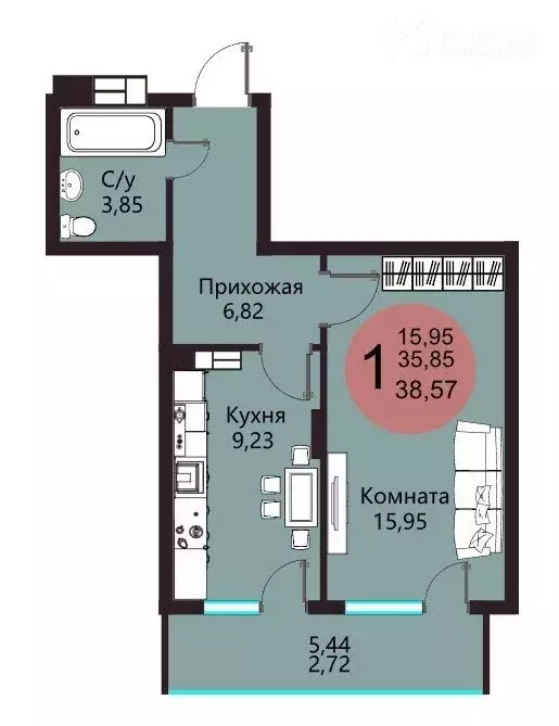 1-комнатная квартира: Воронеж, мкр. Шилово, ул. Теплоэнергетиков, 17, ... - Фото 0