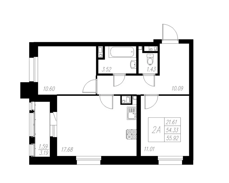 2-комнатная квартира: Казань, Советский район (55.92 м) - Фото 0